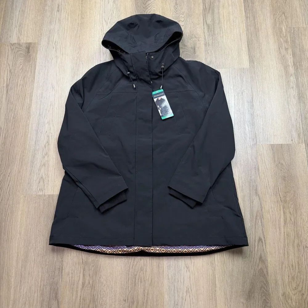 Pendleton Coat Womens XL Black Hooded Parka Southwestern Lined Softshell
